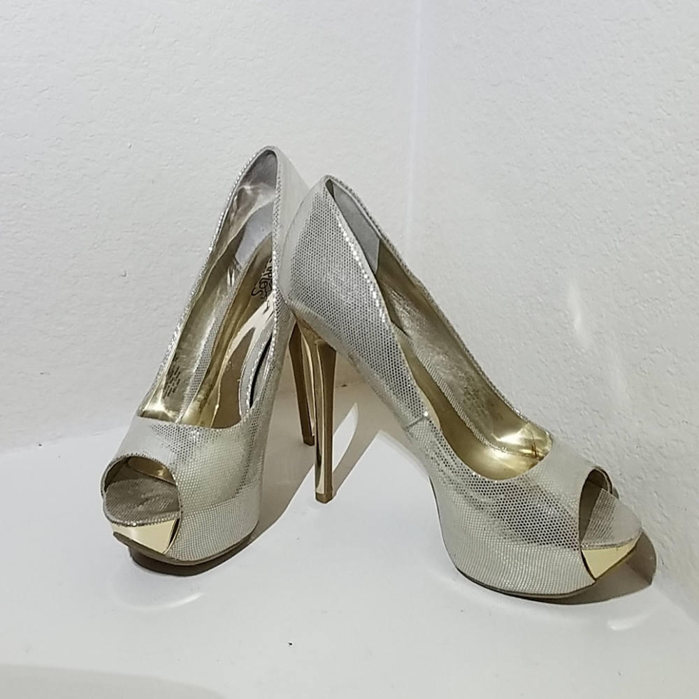 Sleek Open Toe Silver Heels